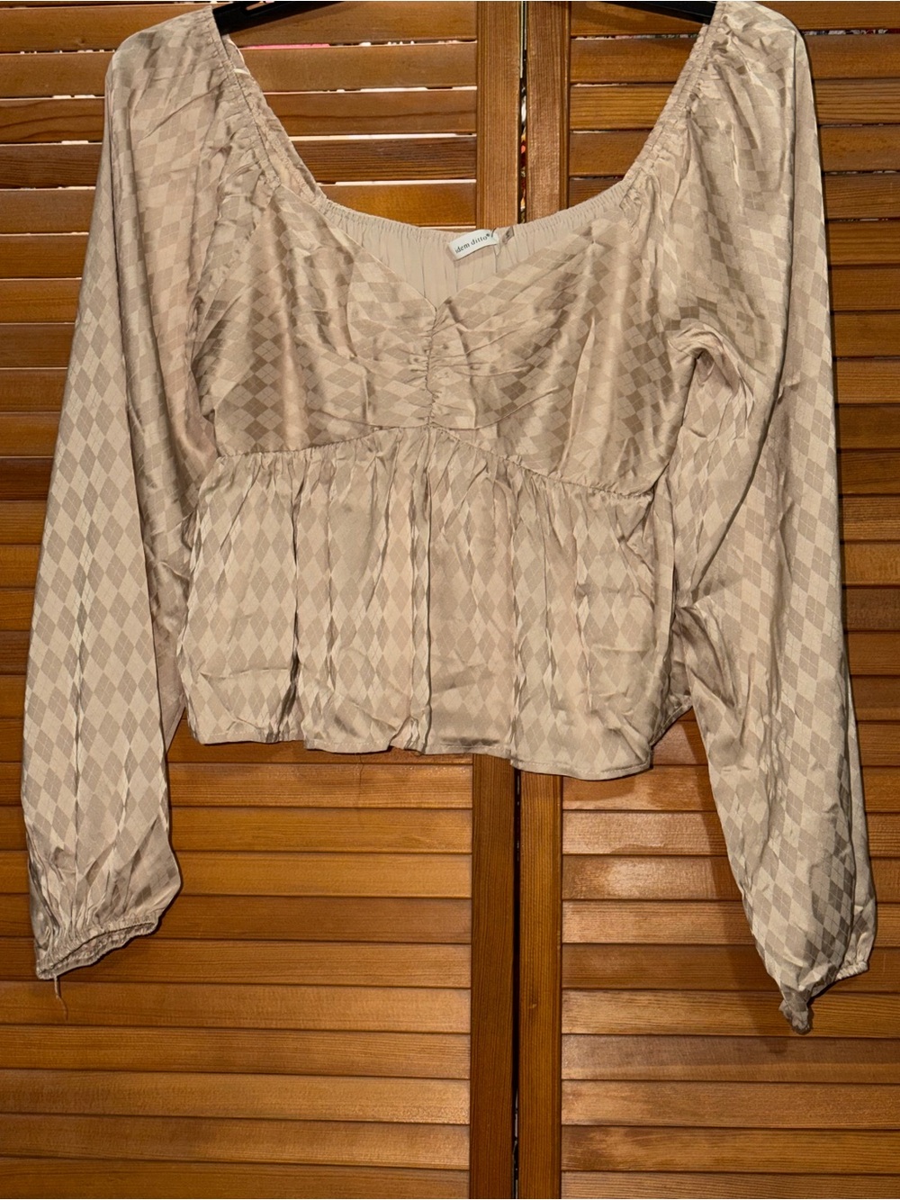 Shimmering Chic Satin Checker Babydoll Blouse